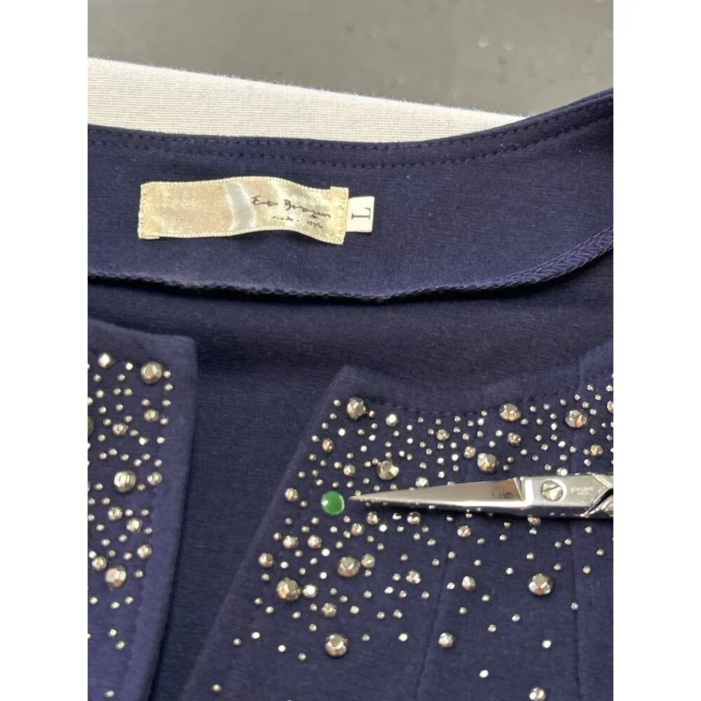 Eva Braun Puff Sleeve Cardigan Jacket Womens SM Navy Blue Rhinestone - Picture 8 of 10